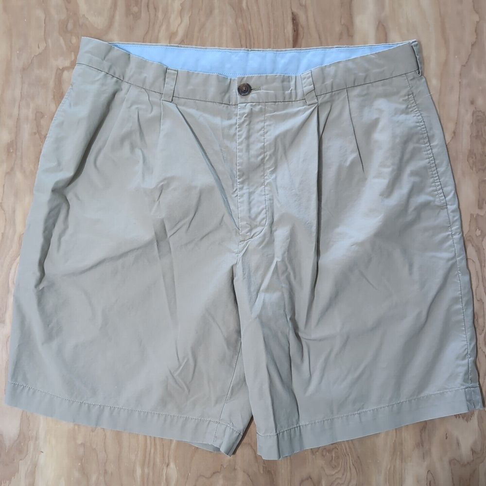 Brooks Brothers 346 Shorts Mens W36 Beige Chino Advantage Short Flat Front Adult